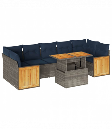 vidaXL 8 Piece Garden Sofa Set with Cushions Grey Poly Rattan Acacia