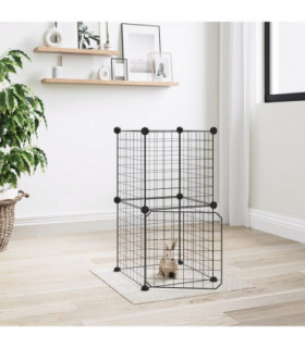vidaXL 8-Panel Pet Cage with Door Black 35x35 cm Steel