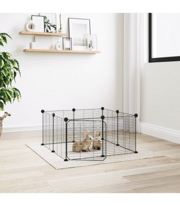 vidaXL 8-Panel Pet Cage with Door Black 35x35 cm Steel