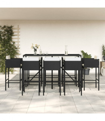 vidaXL 9 Piece Garden Bar Set with Cushions Black Poly Rattan