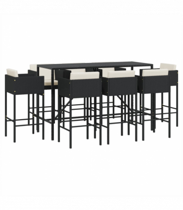 vidaXL 9 Piece Garden Bar Set with Cushions Black Poly Rattan