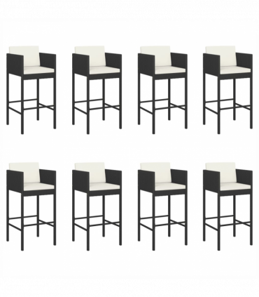 vidaXL 9 Piece Garden Bar Set with Cushions Black Poly Rattan