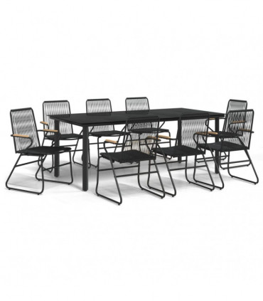 vidaXL 9 Piece Garden Dining Set Black PVC Rattan