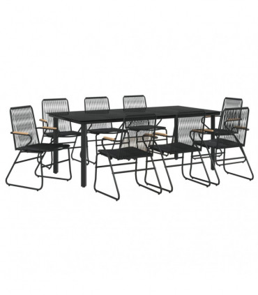 vidaXL 9 Piece Garden Dining Set Black PVC Rattan