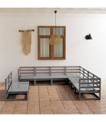 vidaXL 9 Piece Garden Lounge Set Grey Solid Pinewood