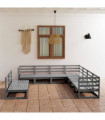 vidaXL 9 Piece Garden Lounge Set Grey Solid Pinewood