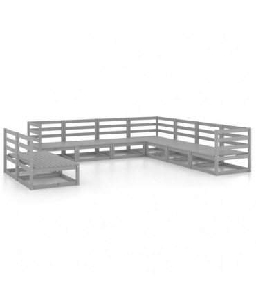 vidaXL 9 Piece Garden Lounge Set Grey Solid Pinewood
