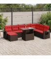 vidaXL 9 Piece Garden Sofa Set with Cushions Black Poly Rattan Acacia