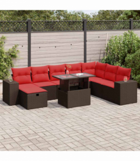 vidaXL 9 Piece Garden Sofa Set with Cushions Black Poly Rattan Acacia