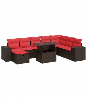 vidaXL 9 Piece Garden Sofa Set with Cushions Black Poly Rattan Acacia
