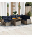 vidaXL 9 Piece Garden Sofa Set with Cushions Black Poly Rattan Acacia