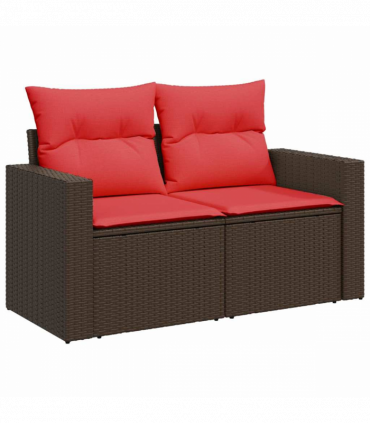 vidaXL 9 Piece Garden Sofa Set with Cushions Black Poly Rattan Acacia