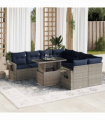 vidaXL 9 Piece Garden Sofa Set with Cushions Black Poly Rattan Acacia