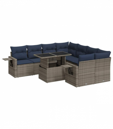vidaXL 9 Piece Garden Sofa Set with Cushions Black Poly Rattan Acacia