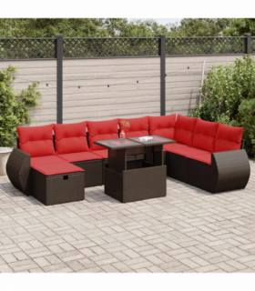 vidaXL 9 Piece Garden Sofa Set with Cushions Black Poly Rattan Acacia