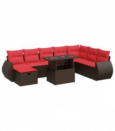 vidaXL 9 Piece Garden Sofa Set with Cushions Black Poly Rattan Acacia