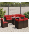 vidaXL 9 Piece Garden Sofa Set with Cushions Brown Poly Rattan Acacia