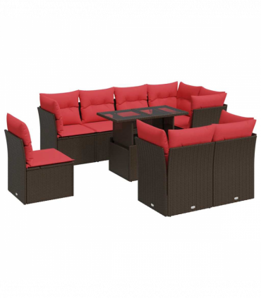 vidaXL 9 Piece Garden Sofa Set with Cushions Brown Poly Rattan Acacia