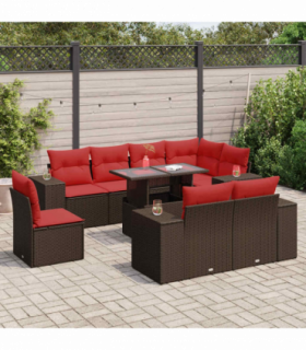 vidaXL 9 Piece Garden Sofa Set with Cushions Brown Poly Rattan Acacia