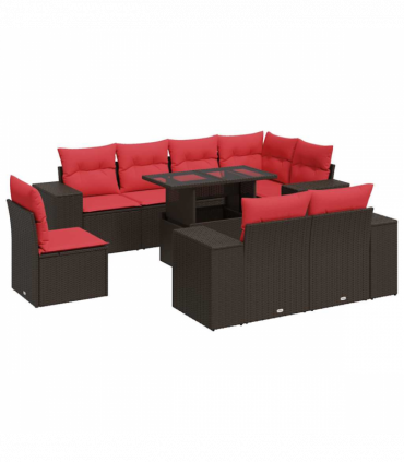 vidaXL 9 Piece Garden Sofa Set with Cushions Brown Poly Rattan Acacia