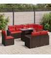 vidaXL 9 Piece Garden Sofa Set with Cushions Brown Poly Rattan Acacia