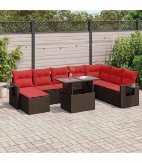 vidaXL 9 Piece Garden Sofa Set with Cushions Brown Poly Rattan Acacia
