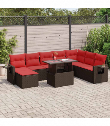 vidaXL 9 Piece Garden Sofa Set with Cushions Brown Poly Rattan Acacia