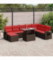 vidaXL 9 Piece Garden Sofa Set with Cushions Brown Poly Rattan Acacia