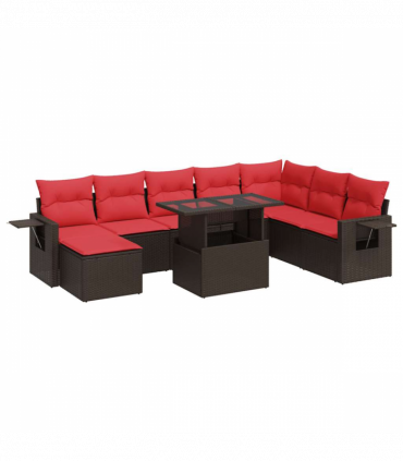 vidaXL 9 Piece Garden Sofa Set with Cushions Brown Poly Rattan Acacia