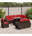 vidaXL 9 Piece Garden Sofa Set with Cushions Brown Poly Rattan Acacia