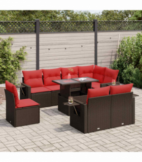 vidaXL 9 Piece Garden Sofa Set with Cushions Brown Poly Rattan Acacia