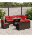 vidaXL 9 Piece Garden Sofa Set with Cushions Brown Poly Rattan Acacia