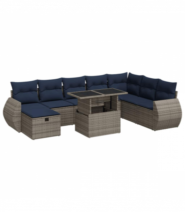 vidaXL 9 Piece Garden Sofa Set with Cushions Brown Poly Rattan Acacia