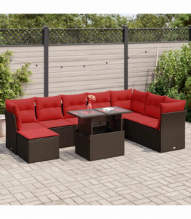 vidaXL 9 Piece Garden Sofa Set with Cushions Brown Poly Rattan Acacia