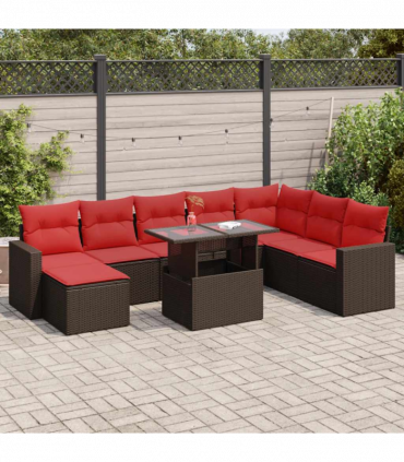vidaXL 9 Piece Garden Sofa Set with Cushions Brown Poly Rattan Acacia