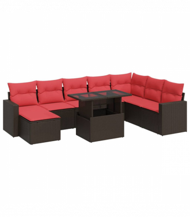 vidaXL 9 Piece Garden Sofa Set with Cushions Brown Poly Rattan Acacia
