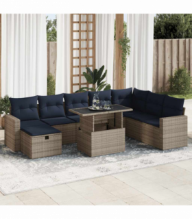 vidaXL 9 Piece Garden Sofa Set with Cushions Brown Poly Rattan Acacia