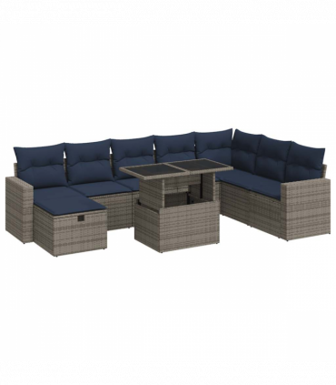 vidaXL 9 Piece Garden Sofa Set with Cushions Brown Poly Rattan Acacia
