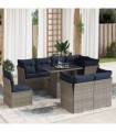 vidaXL 9 Piece Garden Sofa Set with Cushions Grey Poly Rattan Acacia