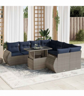 vidaXL 9 Piece Garden Sofa Set with Cushions Grey Poly Rattan Acacia