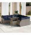 vidaXL 9 Piece Garden Sofa Set with Cushions Grey Poly Rattan Acacia