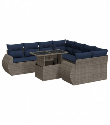 vidaXL 9 Piece Garden Sofa Set with Cushions Grey Poly Rattan Acacia