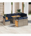 vidaXL 9 Piece Garden Sofa Set with Cushions Grey Poly Rattan Acacia