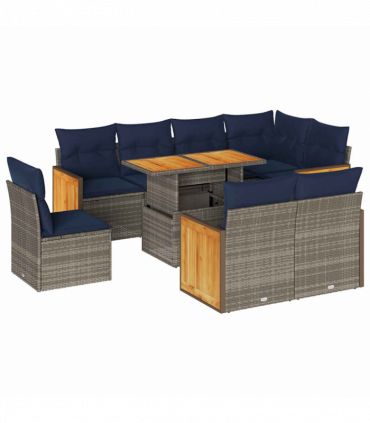 vidaXL 9 Piece Garden Sofa Set with Cushions Grey Poly Rattan Acacia