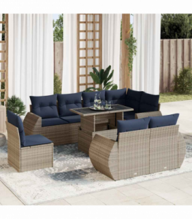 vidaXL 9 Piece Garden Sofa Set with Cushions Grey Poly Rattan Acacia