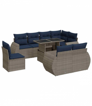 vidaXL 9 Piece Garden Sofa Set with Cushions Grey Poly Rattan Acacia