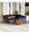 vidaXL 9 Piece Garden Sofa Set with Cushions Grey Poly Rattan Acacia