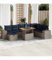 vidaXL 9 Piece Garden Sofa Set with Cushions Grey Poly Rattan Acacia