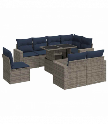 vidaXL 9 Piece Garden Sofa Set with Cushions Grey Poly Rattan Acacia