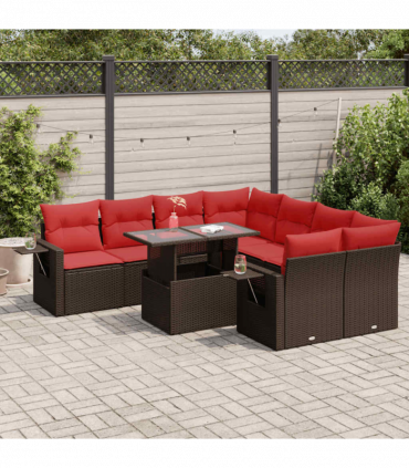 vidaXL 9 Piece Garden Sofa Set with Cushions Grey Poly Rattan Acacia